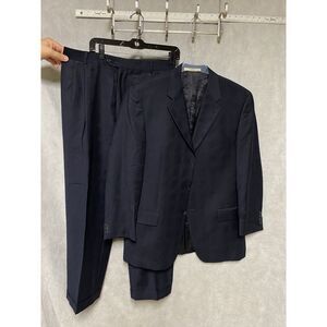 Joseph Abboud Suit Men 40R Blue Windowpane Plaid 3 B Wool Pants 33.5X30 Luxury‎
